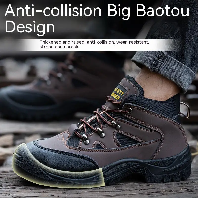 Waterproof Safety Shoes Men Anti-smash Boots Steel Toe Work Boots Unisex Hiking Trail Anti-smash Non Slip Platform Boots