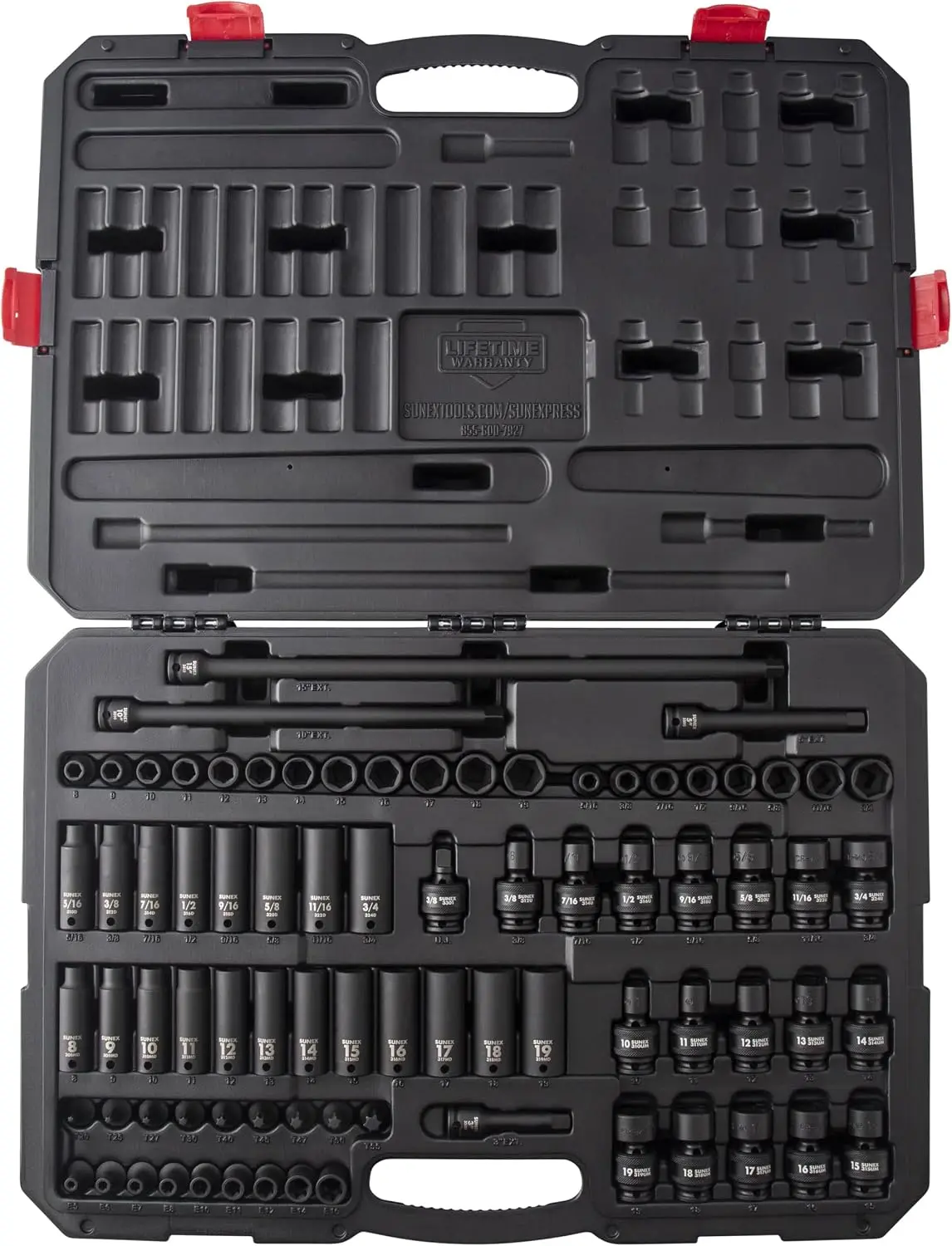 80 Piece 3 8 Inch Drive Master Impact Socket Set Universal Star External Star Extensions Universal Joint SAE Metric 8mm 19mm 5 1