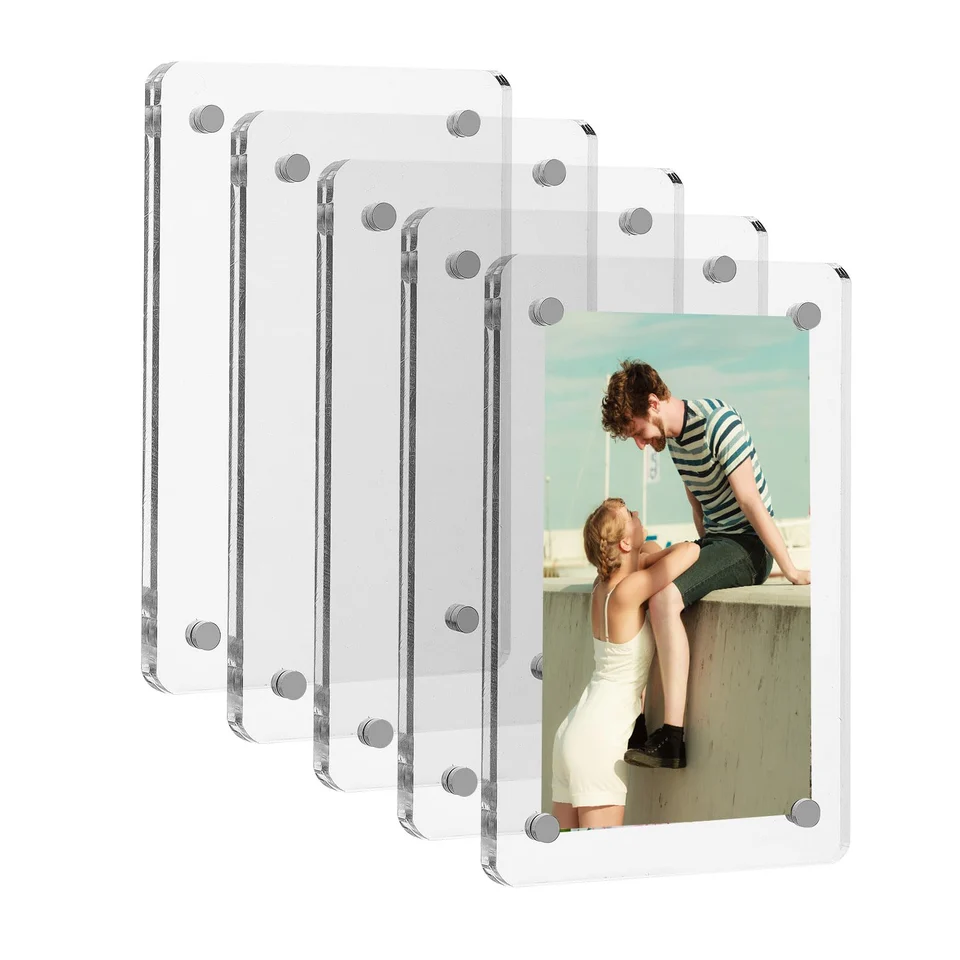 5 팩 아크릴 냉장고 마그네틱 Instax 프레임, 냉장고 용 2.46x3.54 인치 자석 프레임, 양면 미니 액자