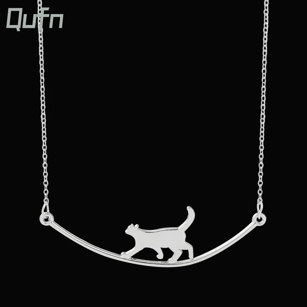 Cute Walking Tightrope Cat Necklace for Women Animal Pendant Simple Clavicle Chain Jewelry Drop Necklace Fashion Trendy Jewelry