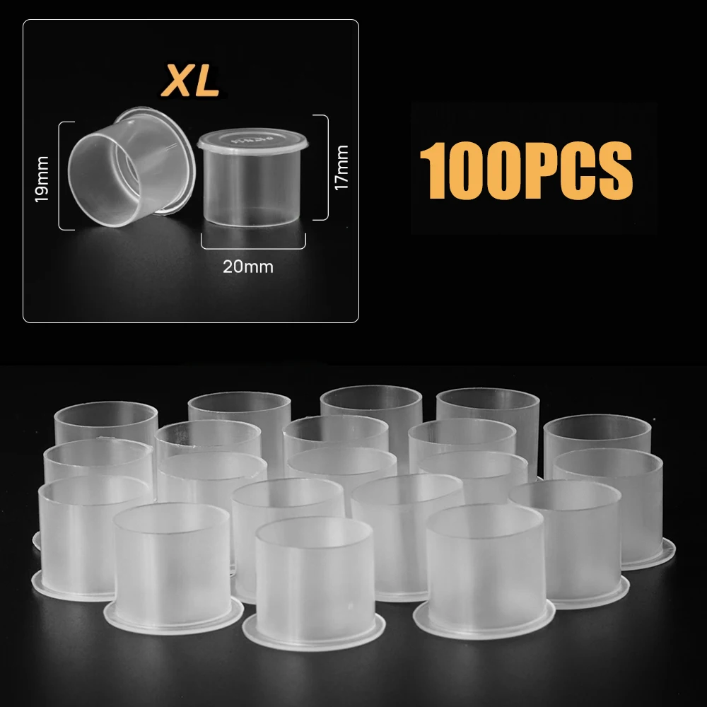 

100Pcs Disposable Tattoo Ink Cups with Base - 4 Sizes Clear Plastic Pigment Caps for Tattoo Supplies PMU