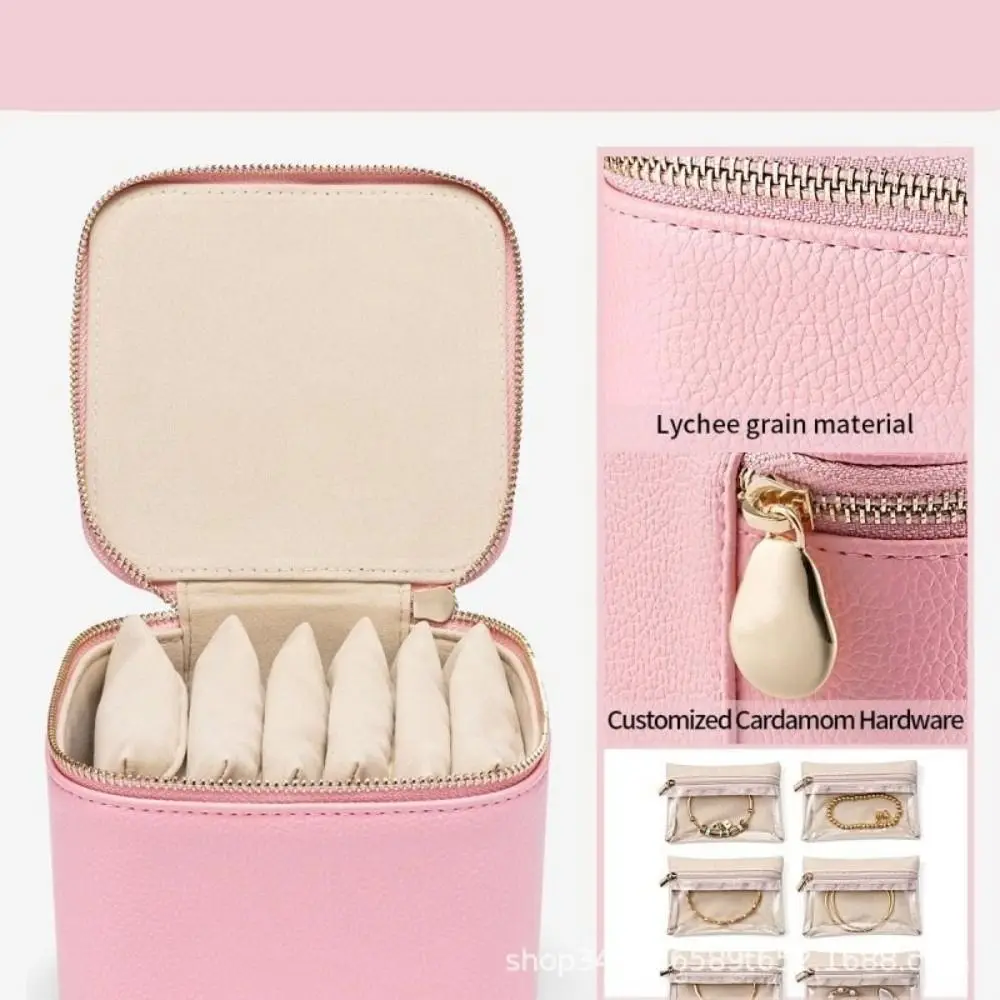 New Portable Travel Jewelry Box PU Leather with 6/12pcs Small Pouches Jewelry Case Large Capacity Jewelry Storage Box