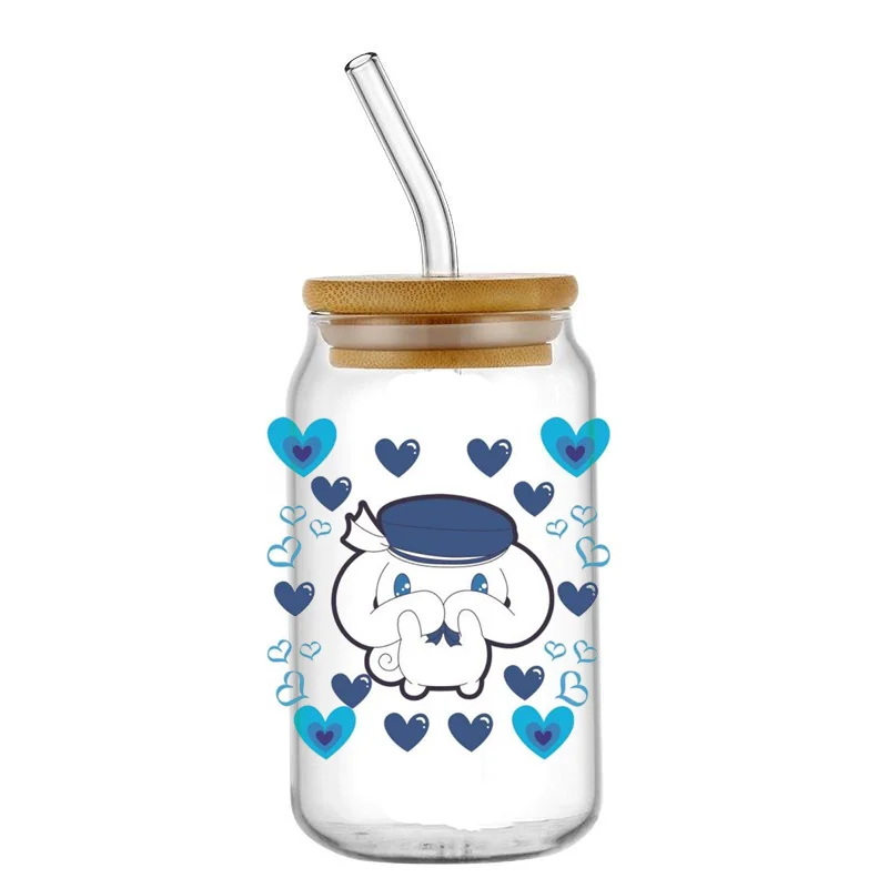 Miniso Cartoon Cinnamoroll 4x4in Waterproof UV DTF Cup Mug Wraps Sticker DIY 3D Wrap Decal For 16oz Libbey Glass Car sticker