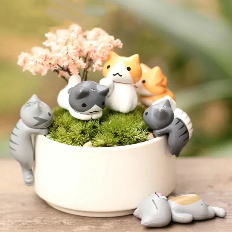 6 sztuk/zestaw Cartoon kot na szczęście dom ogród Bonsai dekoracje miniatury prezent piękny mikro element dekoracji krajobrazu kotek miniaturowe rzemiosło