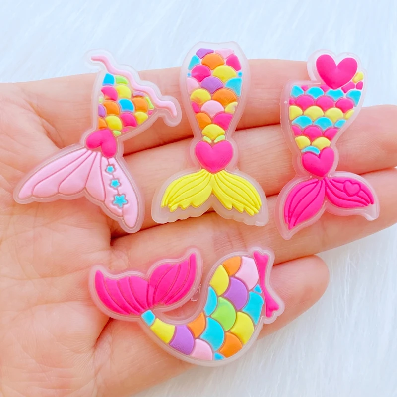 10Pcs New Cute Mermaid Tail Rainbow Series PVC Flexible Glue FlatBack DIY Scrapbook Embellishment Phone Craft Decoration