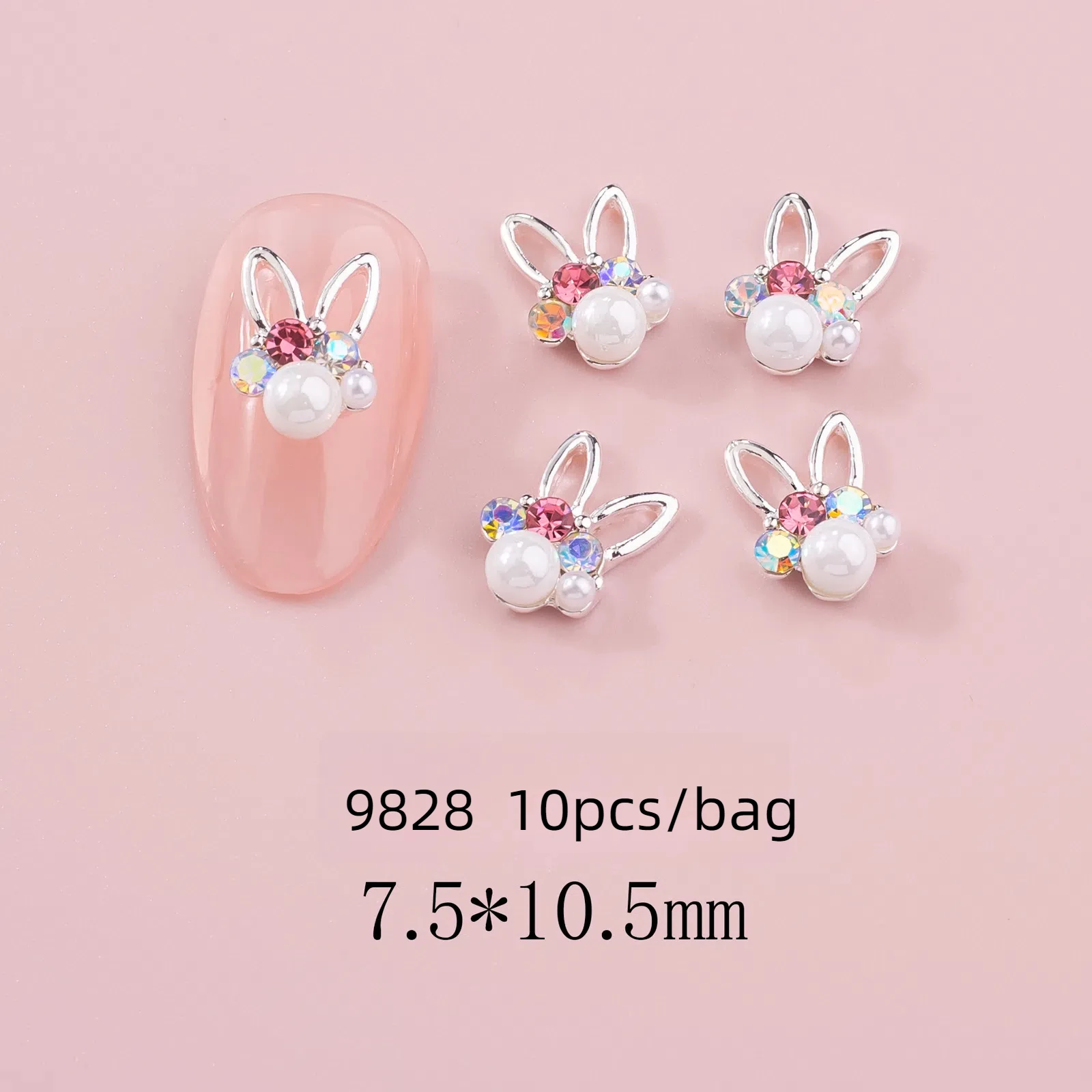 10 قطع لطيف أرنب 3D الكرتون مسمار الفن زينة اللؤلؤ الماس مزين الراين لملحقات مانيكير #6