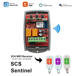 SCS SENTINEL Receiver Tuya wifi Smart Garage Door Receiver 2CH SCS Remote Control 433.92mhz Universal 7-250V Gate Opener Alexa