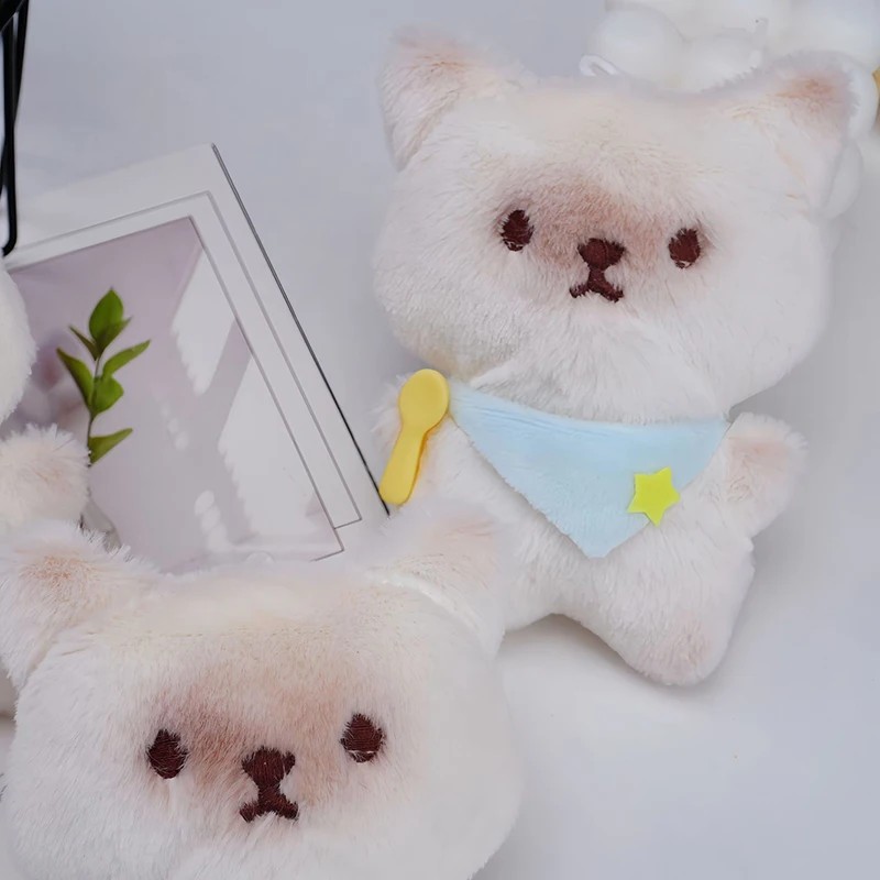 Cute Plush Cat Keychain Kitten Eatting Plush Toy Bag Decor Cartoon Fluffy Bag Pendant Handbag Car Keyrings Charm Jewelry