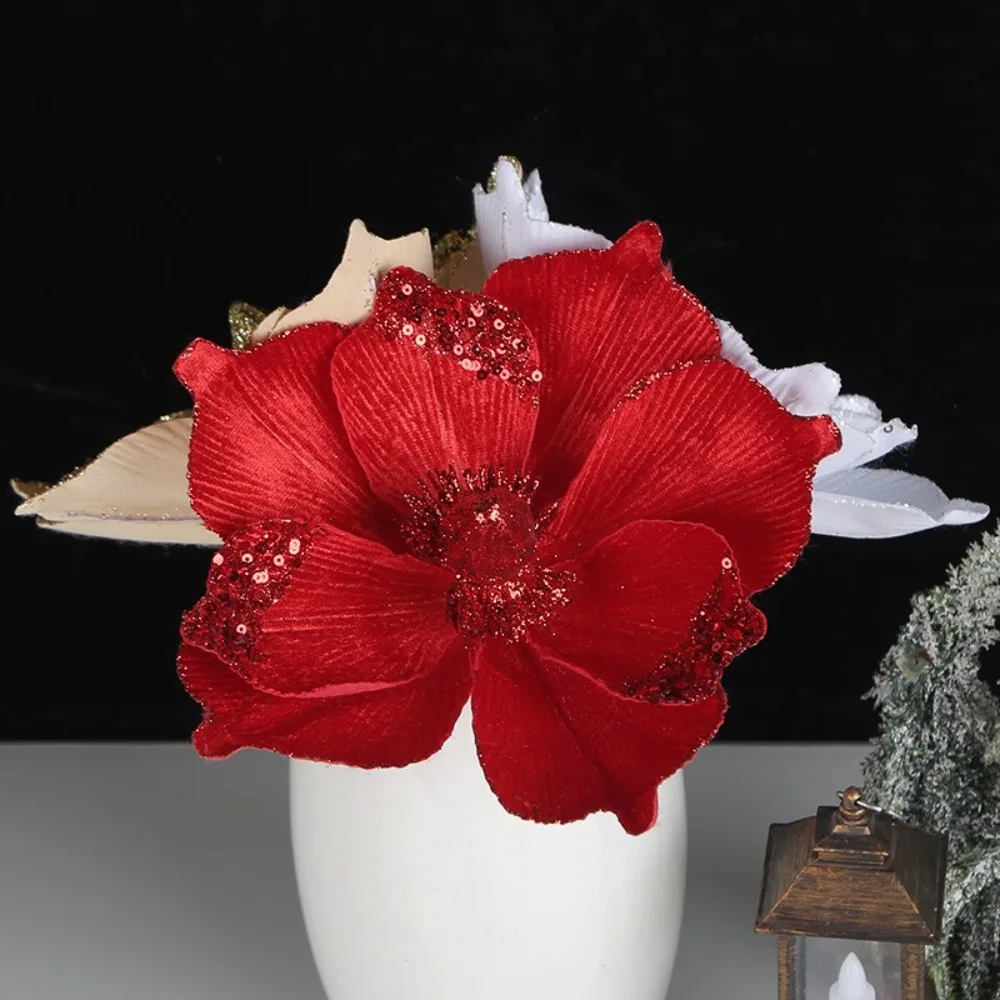 Flores falsas grandes de Navidad, suministros de fiesta, decoración de boda, árbol de Navidad, Poinsettia, purpurina, 22cm, nuevo