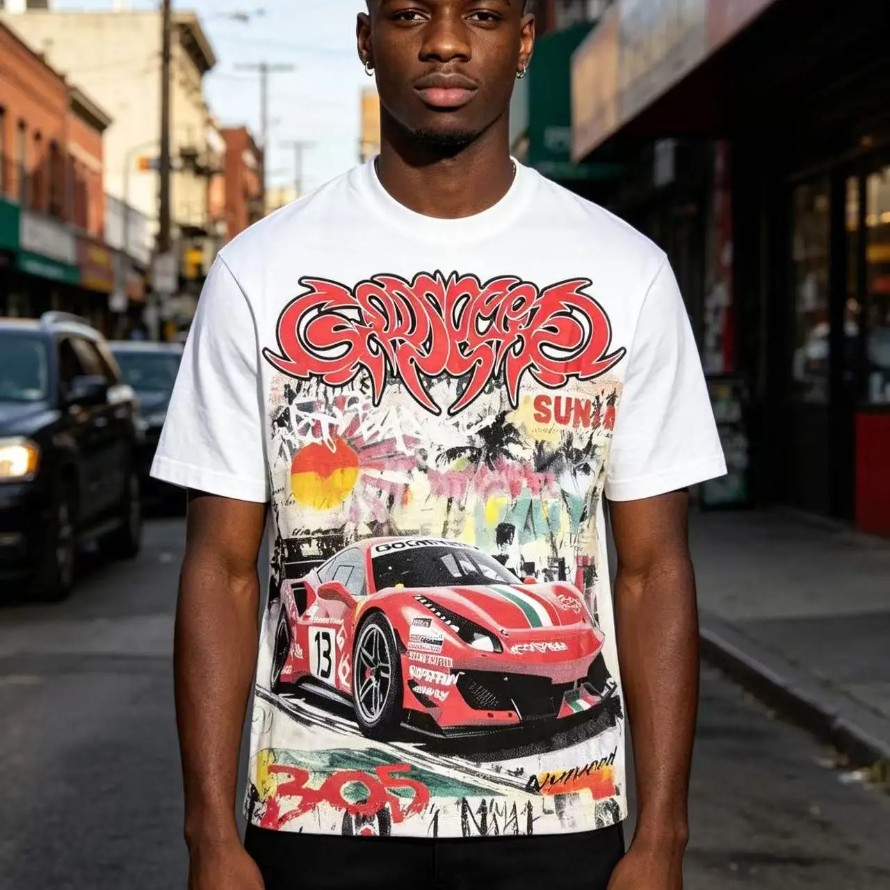 Godspeed Retro Street Car American Trendy Brand INS Style High Street Hip Hop Loose Heavyweight Pure Cotton Short Sleeve T-Shirt