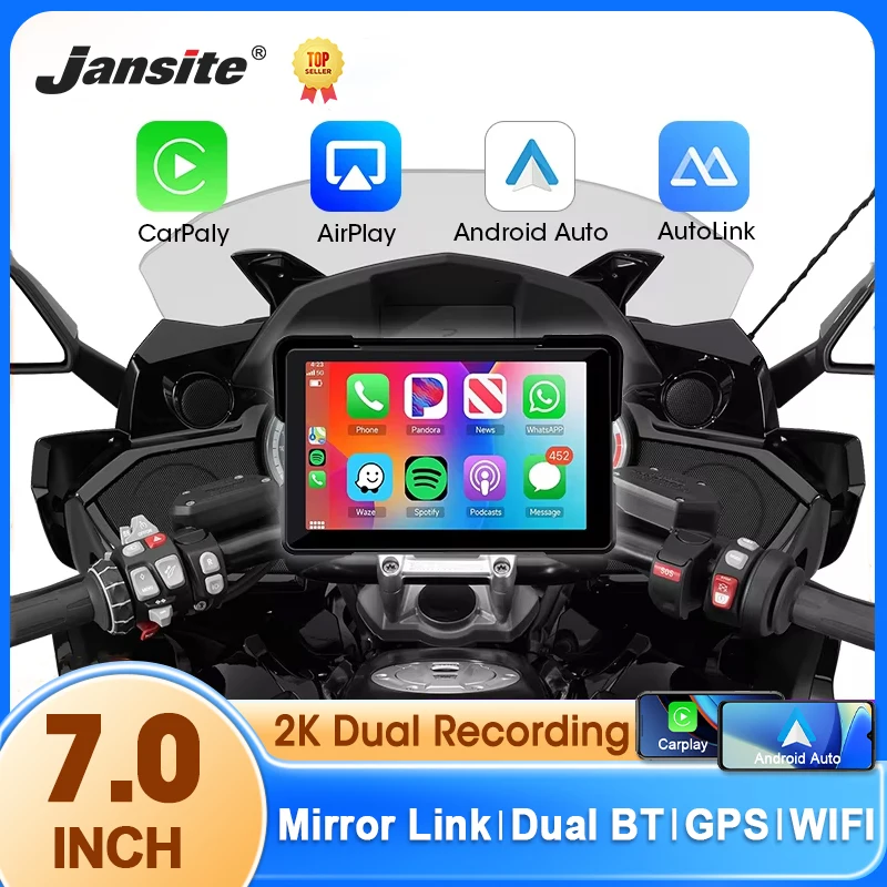 

7 inch Portable Carplay Motorcycle GPS Navigation IPX7 Waterproof LCD Display Wireless CarPlay Android Auto Support Dual Lens