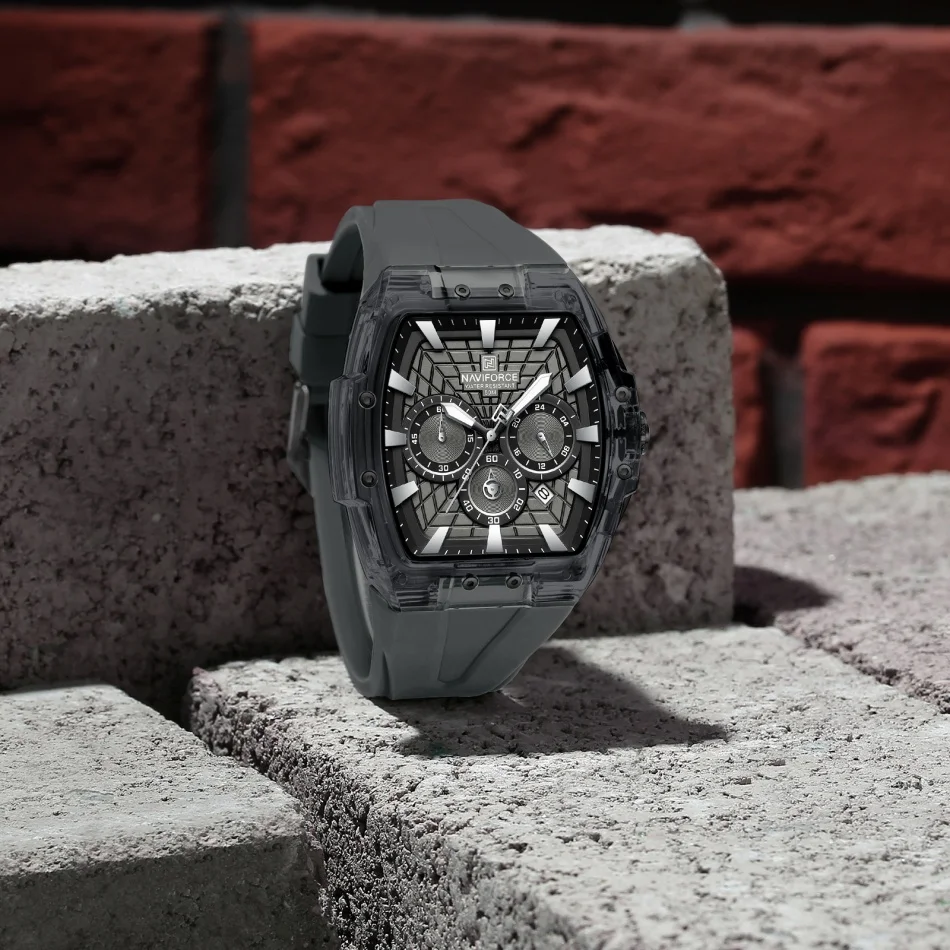 New NAVIFORCE Men's Multifunctional Chronograph Watch Luminous Hands Calendar Running Seconds 5ATM Waterproof Silicone Strap