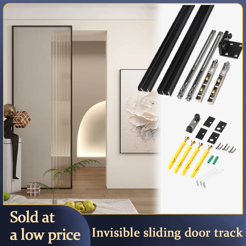 

Dual Direction Soft-Closing Trackless Ghost Door Hardware With Invisible Overhead Sliding System For Bedroom Kitchen Bathroom