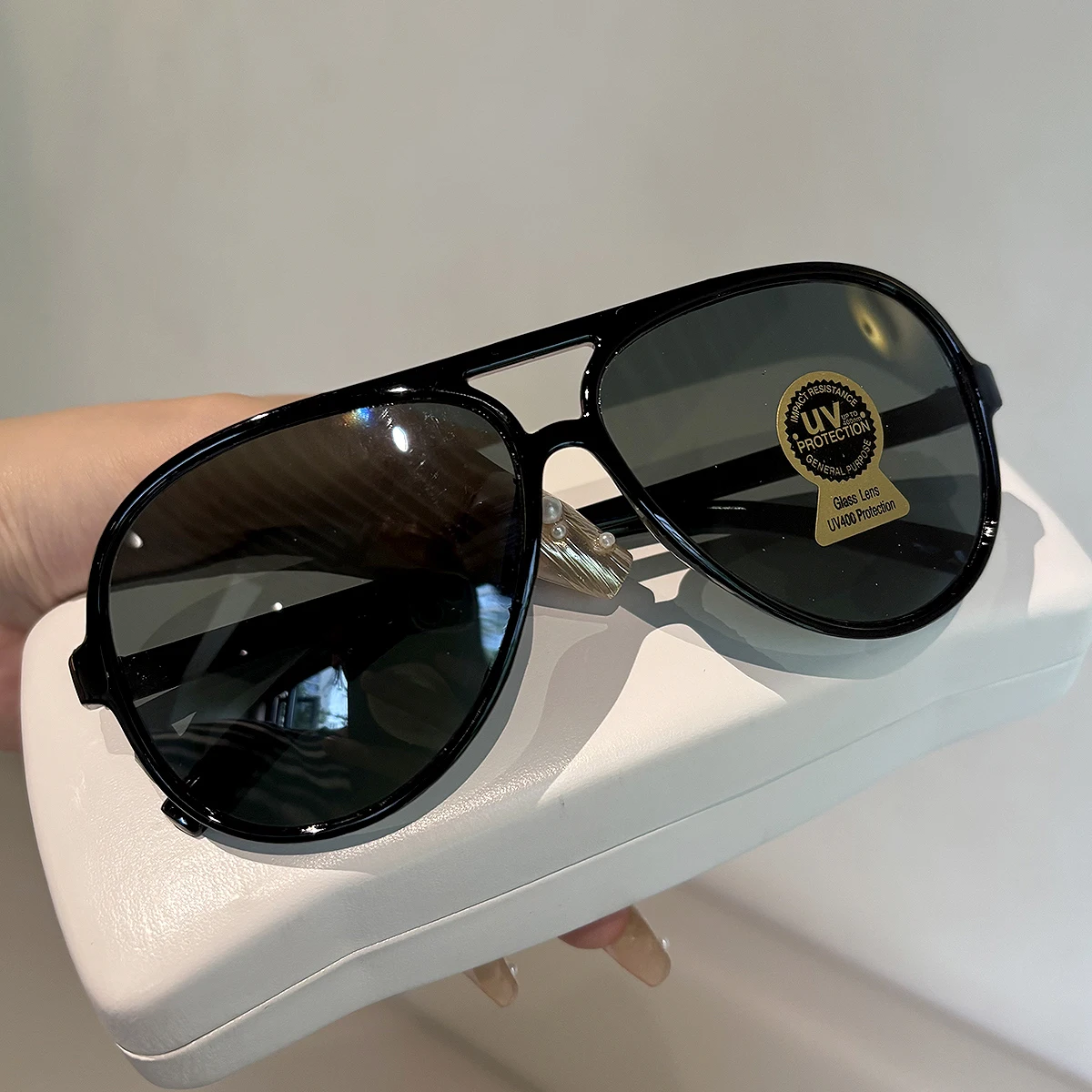 Sonnenbrille mit Glaslinsen und Kunststoffrahmen für Herren mit großem Gesicht, Sonnenschutz und UV-Schutz