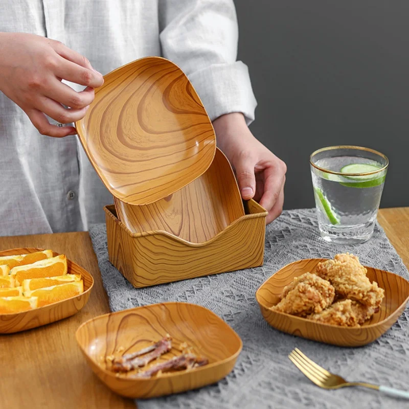 Wood Plates Serving Tray Family Simple Solid Wood Plate Fruit Food Dish Snack Fruit Platter Wooden Round Food Plate Dish Tray