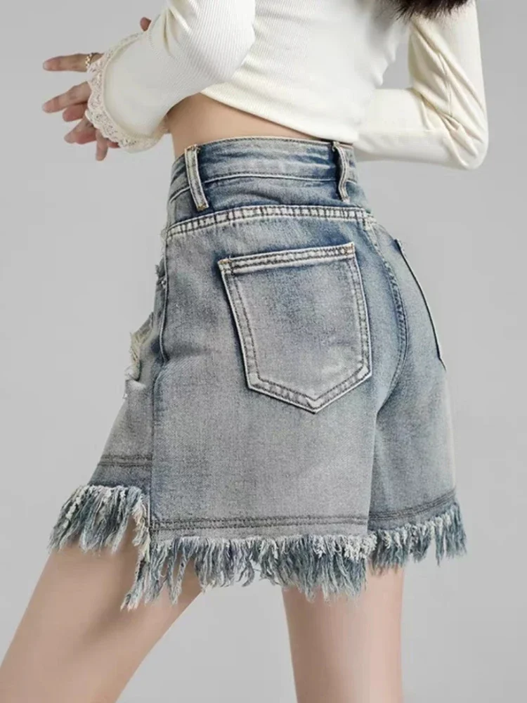 Retro Shorts Women Tassel High Street Frayed Summer Stylish Baggy Hotsweet Vitality Japanese Style Temperament Office Lady Solid