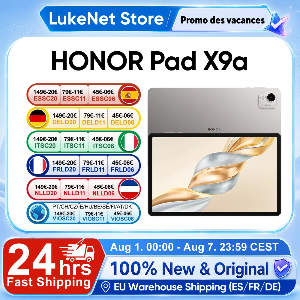 HONOR Pad Х9a, Versión EU, Tablet Android WIFI, Pantalla HONOR Fullview de 11.5″ 120Hz 2.5K, 6GB+128GB, Cuerpo Metálico Delgado