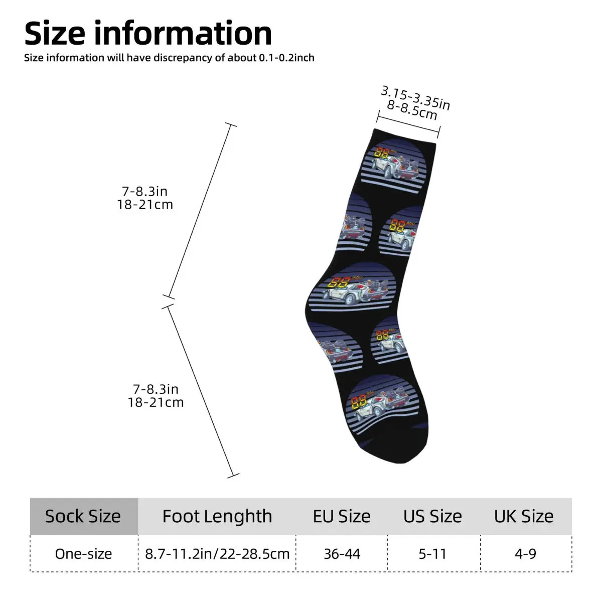 Calcetines DeLorean Regreso al futuro para todas las estaciones, calcetines Harajuku Crew, medias de moda para hombres y mujeres, regalos de navidad