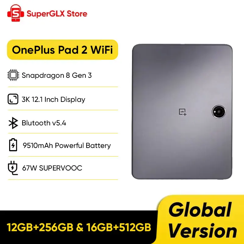 Versione globale OnePlus Pad 2 Display da 12,1" 144Hz Tablet Android Snapdragon 8 Gen 3 Processore 9510mAh Batteria OxygenOS 14.1