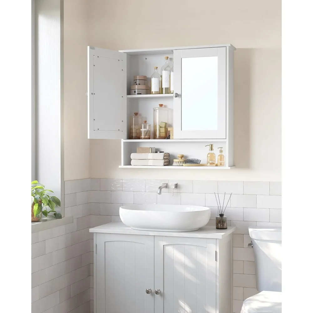 Bathroom Cabinet with Mirror, Wall Cabinet with 2 Mirrored Doors, Adjustable Shelf,Wall-Mounted, 5.9 X 25.6 X 29.5 Inches