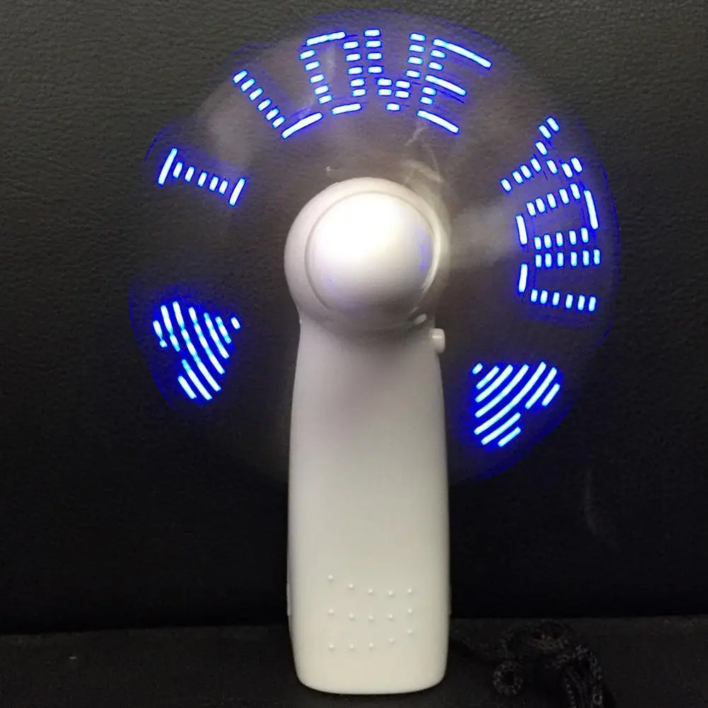 Small Electric Fan With Flashing Words Mini Portable Student Toy Handheld Battery Led Light Cooling Support Rechargeable Fan