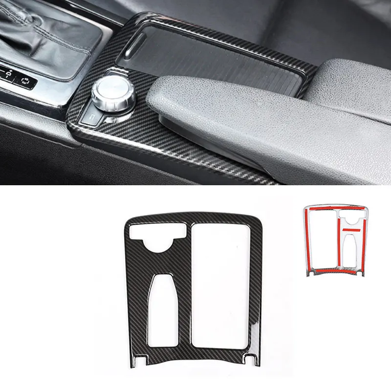 

For Mercedes Benz C E GLC Class W204 W212 W207 Car ABS Carbon Texture Central Console Water Cup Holder Frame Cover Sticker Trim