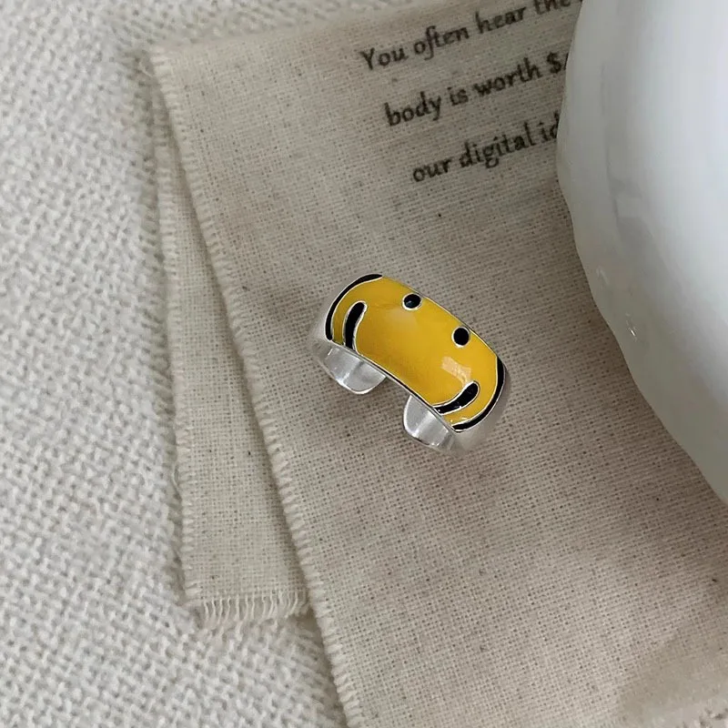 2024 New Arrival Trendy Yellow Smile Face 925 Sterling Silver Female Party Ring Best Gifts For Girlfriend Never Fade Cheap