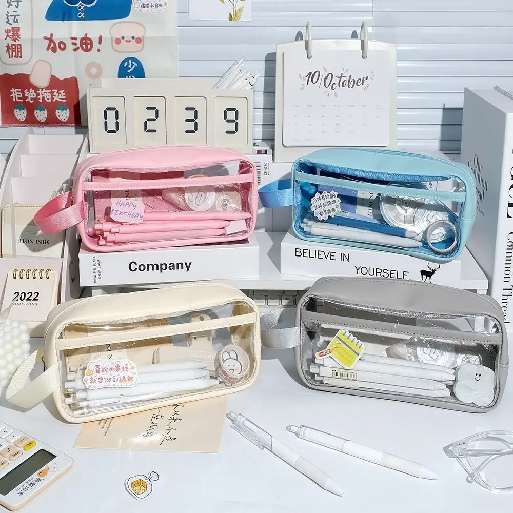 

New Transparent Pen Bag Handheld Multi-functional Pencil Case Large Capacity Stationery Bag Back To School