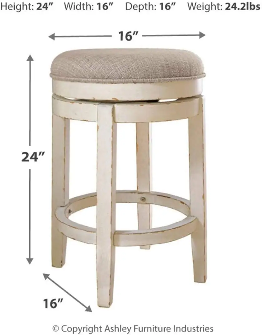 Realyn French Country 24" Counter Height Backless Swivel Barstool, Chipped White
