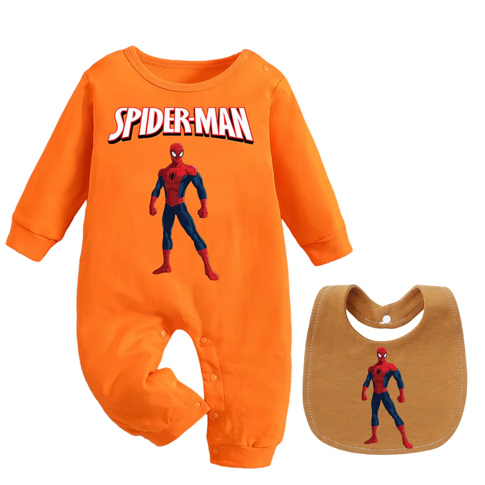 

Soft Cotton Cartoon Baby Romper & Saliva Bib for 0-6 Months Infant