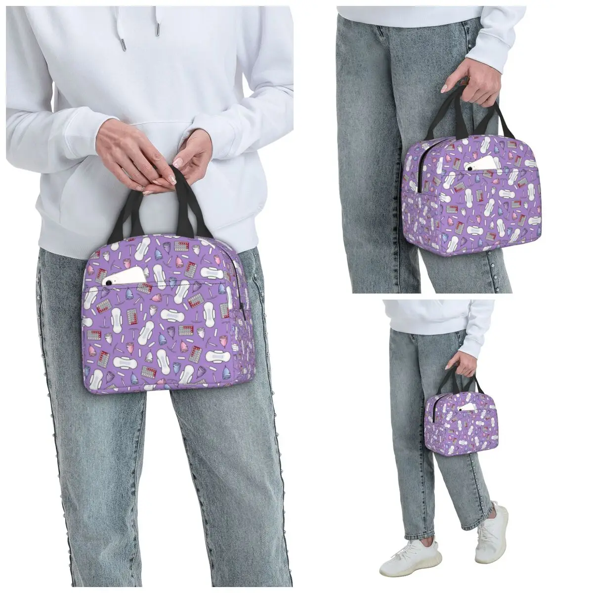 Period Protection, PMS Ready In Purple Insulated Lunch Bag for Women Office Cooler Thermal Food Box Tote Lunch Boxes Container