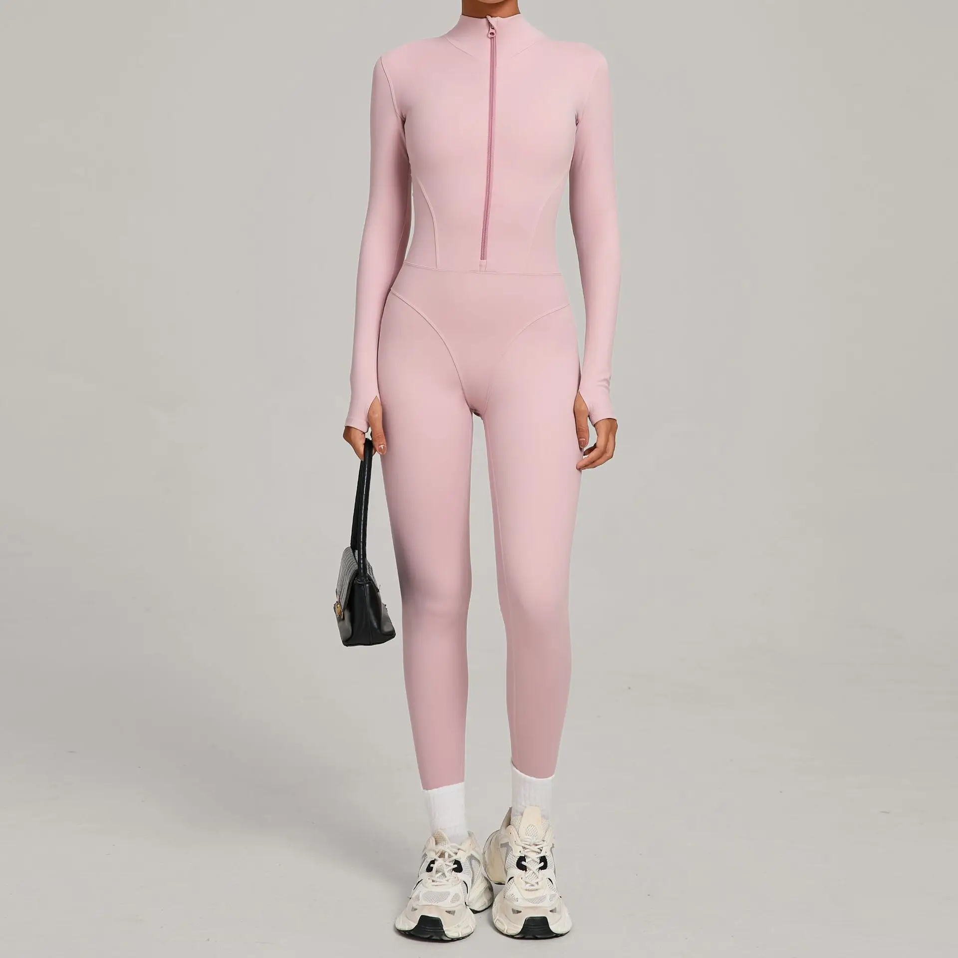 

Осень-зима воротник-стойка половина молнии бархатный комплект для йоги с длинными рукавами комбинезон женский уличный теплый комбинезон для бега фитнес-костюм