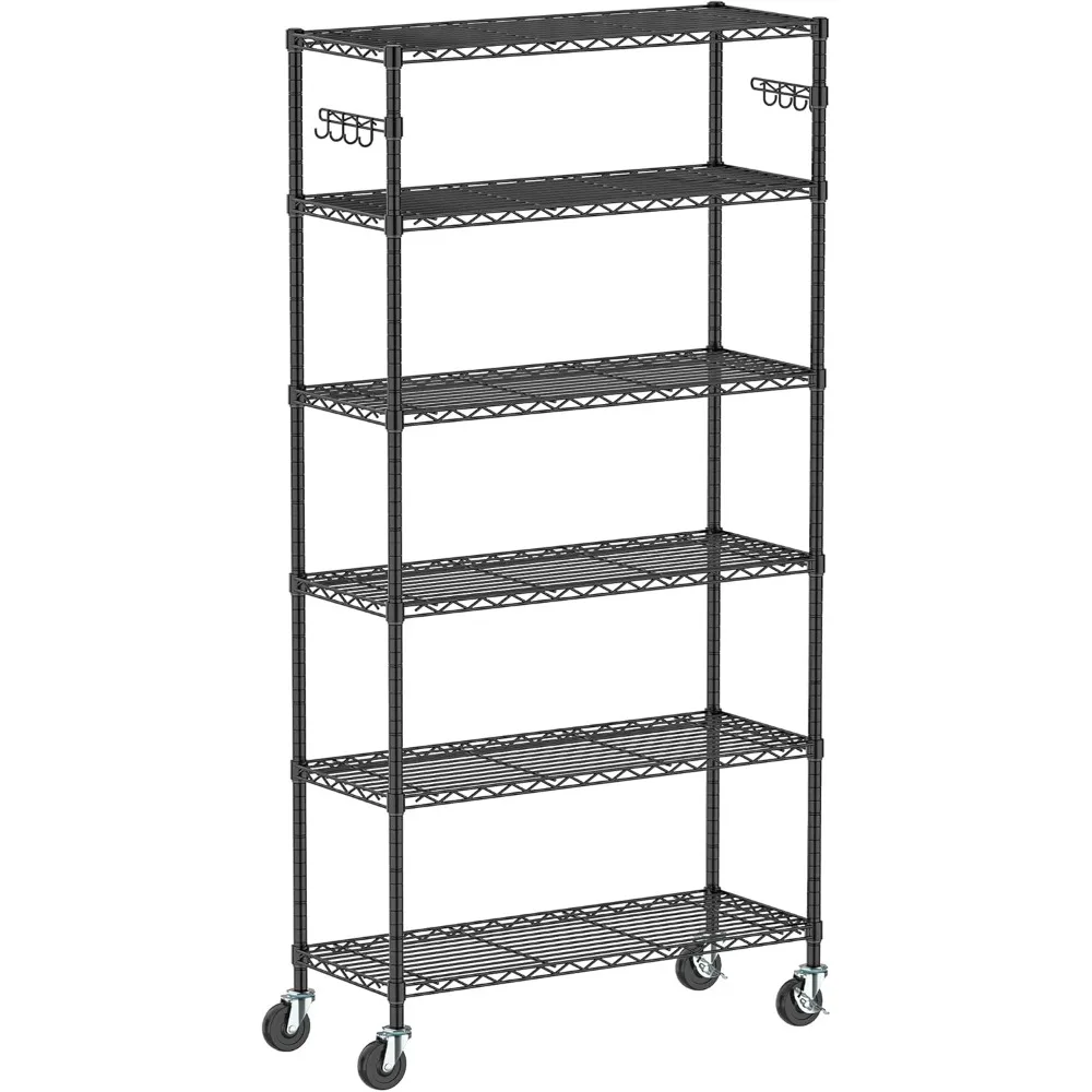 

6-Tier Wire Shelving Unit with Wheels, Metal Storage Shelves Adjustable Layer Storage Rack Organizer Steel Utility Rolling Shelf