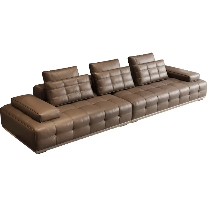 

High-end designer all-leather large flat-layer living room straight row three first-layer cowhide furniture