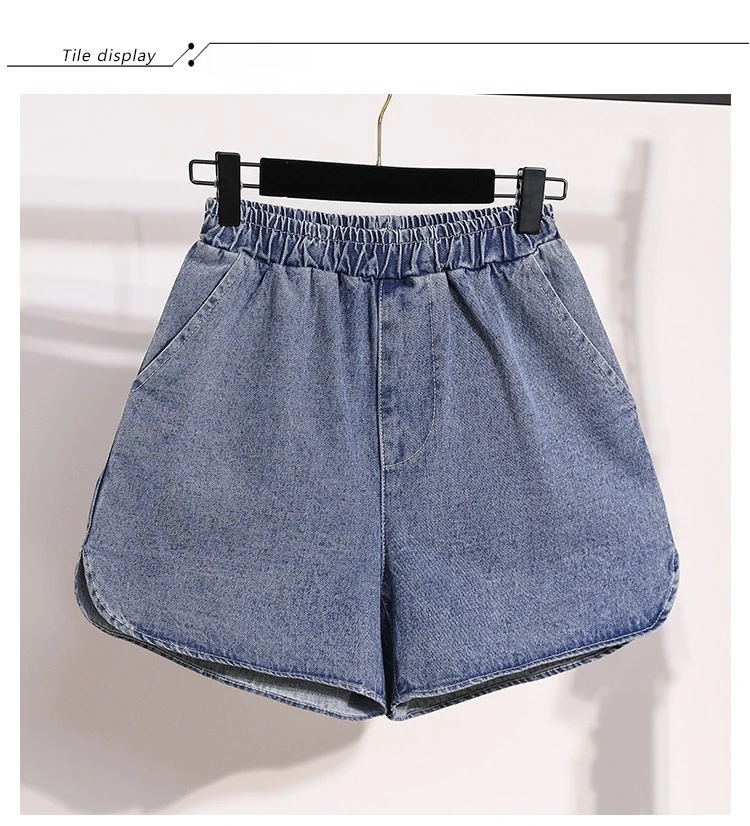 AOSSVIAO 2026 Sommer Damen Baumwoll-Denim-Shorts Figurformend Elastischer Bund Locker Weites Bein Dünne Schlitz-Jeans Freizeithose – Detail 3