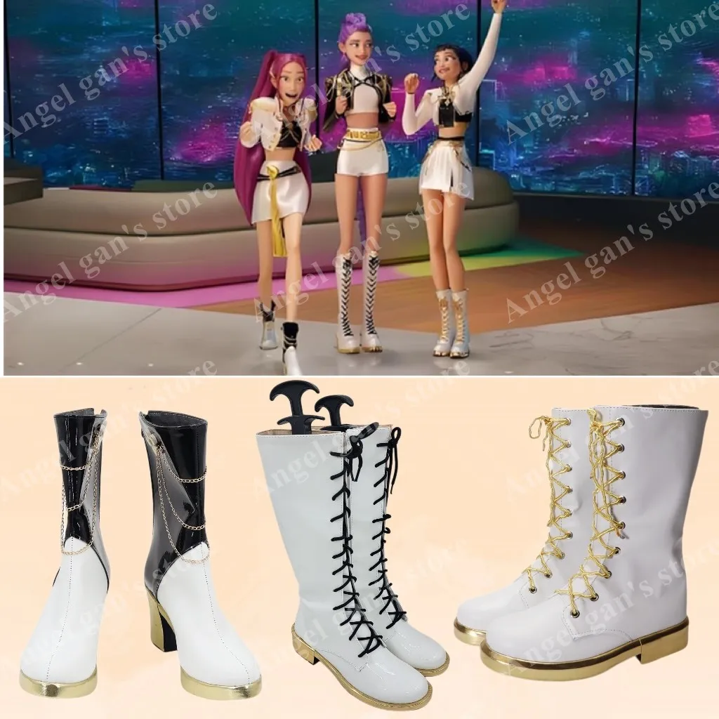 KPop chasseurs de démons filles noir doré chaussures de Costume Rumi Zoey Mira Cosplay bottes peuvent faire adultes enfants bottes chaussures