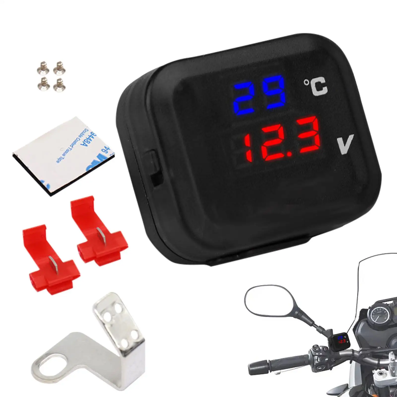 

Motorcycle Phone Charger Motorcycle Voltmeter Temperature Gauge Backlit Display for Motorbike Urban Commuting Scooter Trip Road