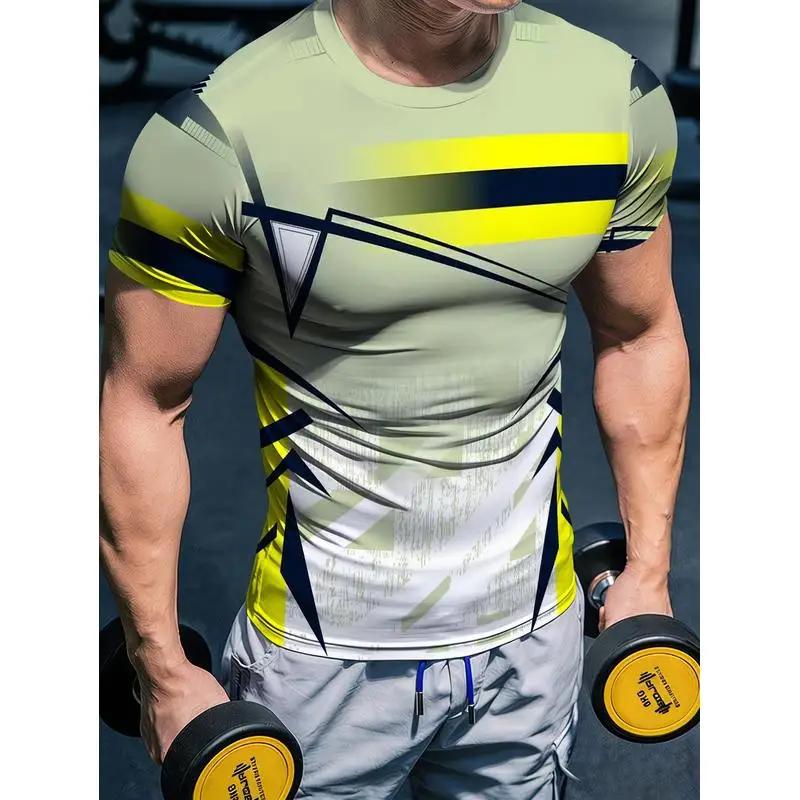 Men's Western Print Quick Dry Athletic T Shirt Stretchy Tight Fitness Top Breathable Sweat Wicking Muscle Emphasizing Training