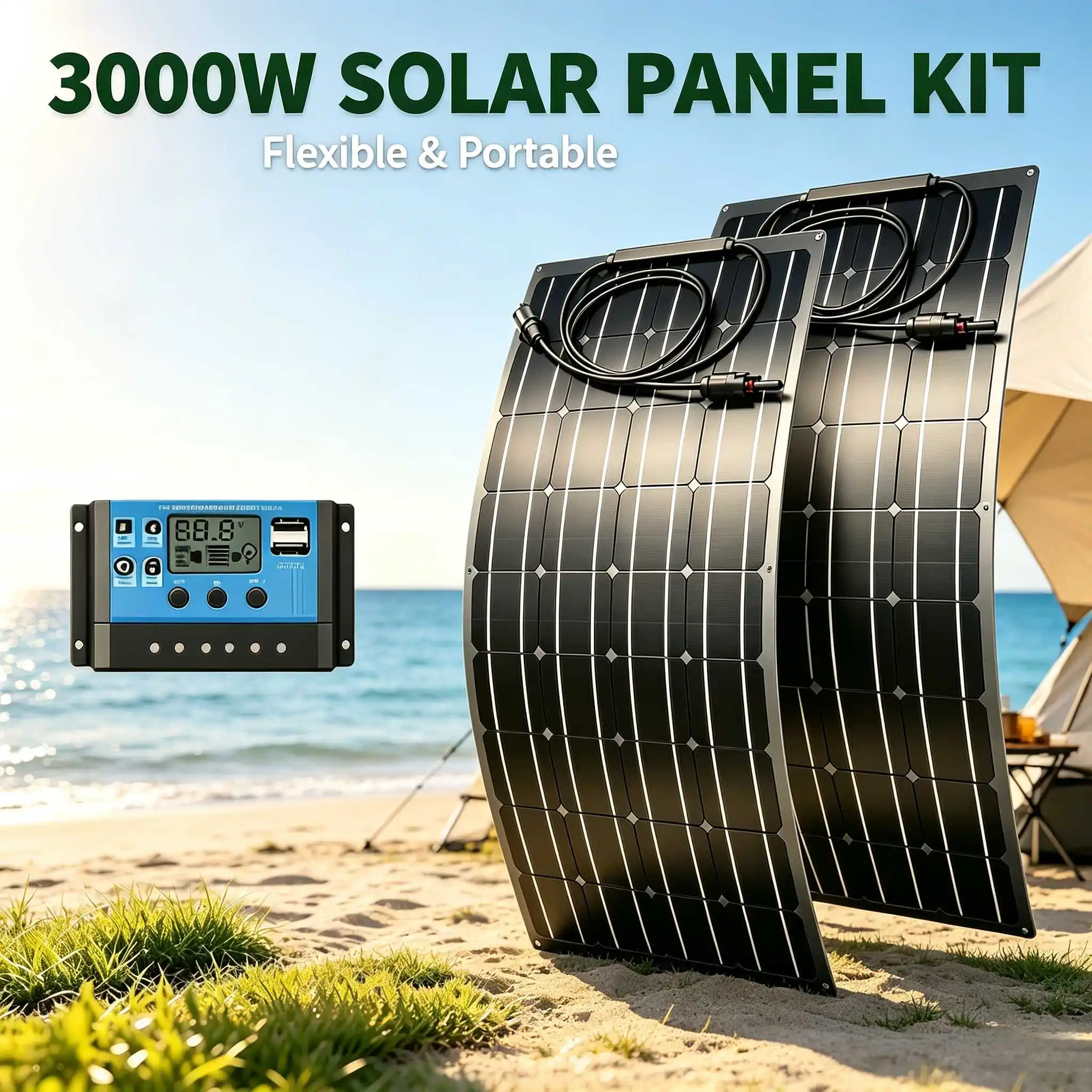 1500W/3000W Foldable Solar Panel High Efficiency Portable Solar Charger for RV Camping Outdoor Emergency Power Supply