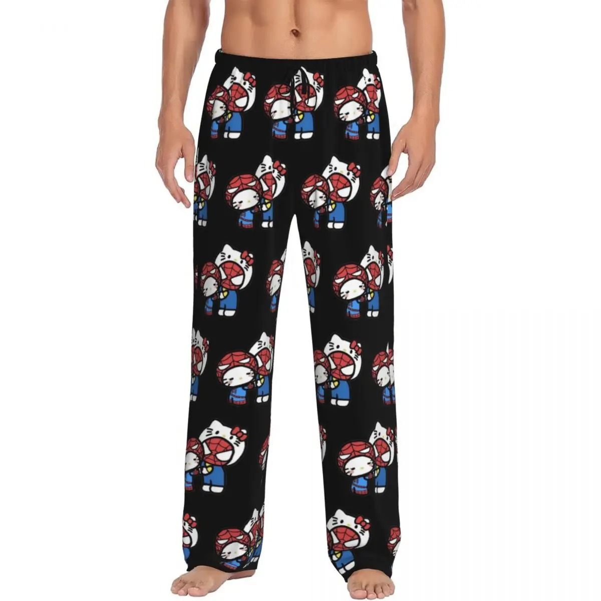 Pantalones de pijama con estampado personalizado de Hello Kitty Spider-man, animación para hombres, nuevos pantalones para dormir con bolsillos