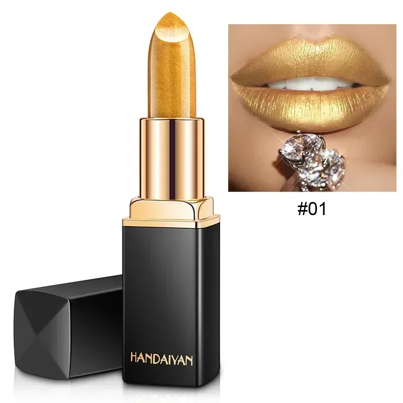 Black Tube Gold Shiny Lipstick Waterproof Long Lasting Moisturizing Glitter Pearlescent Nude Pink Shimmer Lipstick Luxury Makeup image 3