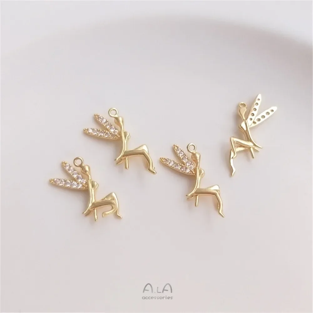 14K Gold-plated Half Hole Pearl Needle Elf Pendant Angel Bead Holder Pendant Diy Crystal Pearl Accessories C084