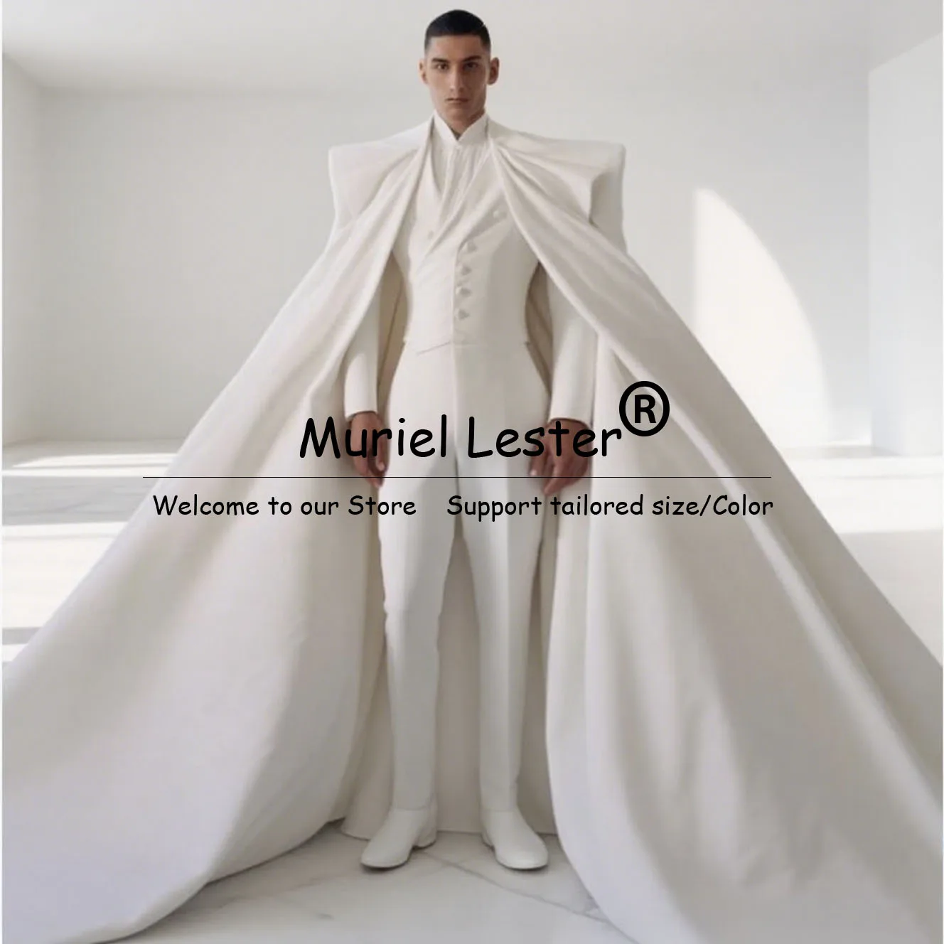 

Эксклюзивный дизайн свадебных костюмов для мужчин, комплекты из 3 предметов, длинная накидка, смокинги для жениха, индивидуальный мужской пиджак для банкета и вечеринки, Terno Masculino