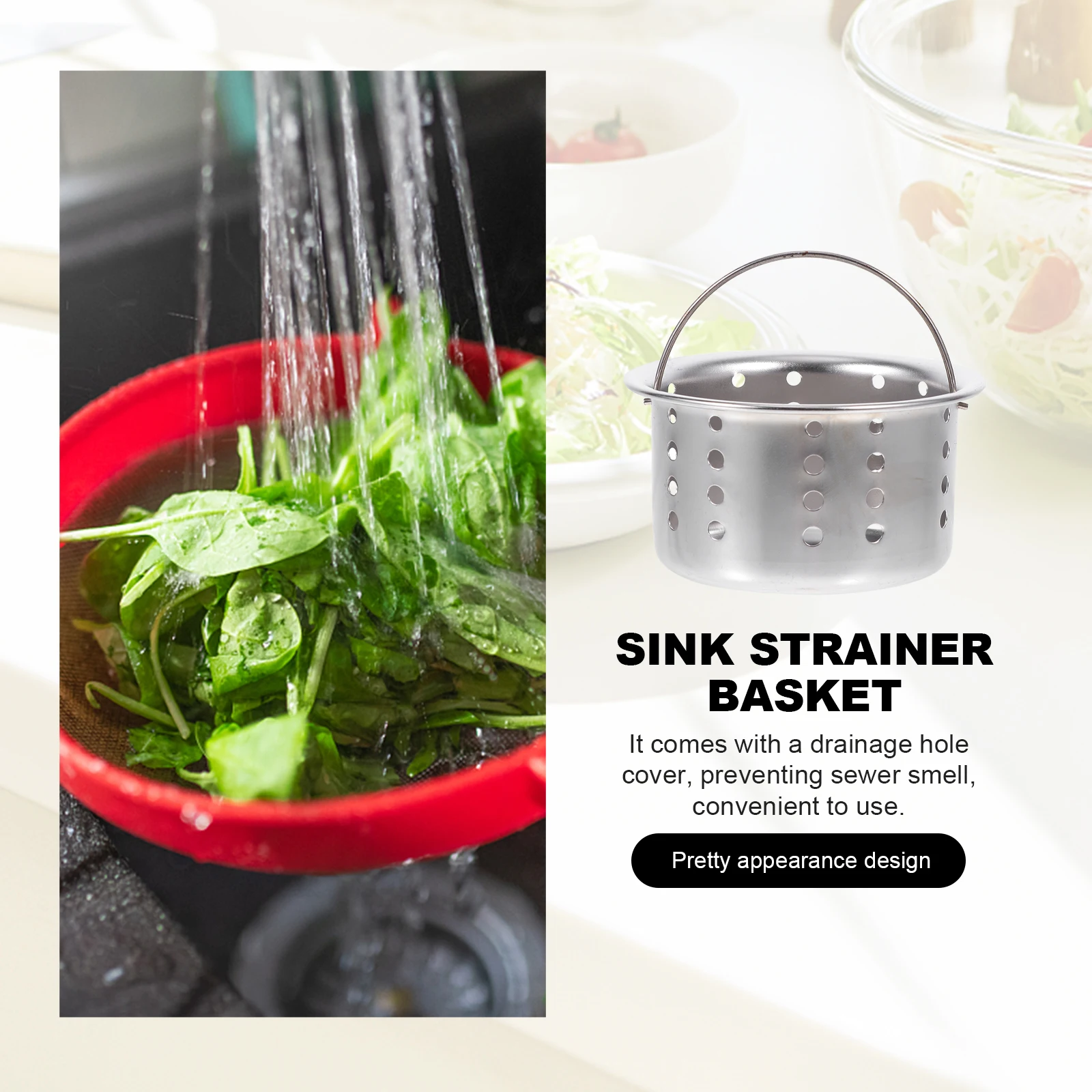 

2 Sets Stainless Steel Strainer Basket Sink Drain Cover Kitchen Drainage Filter Structure Practical Durability