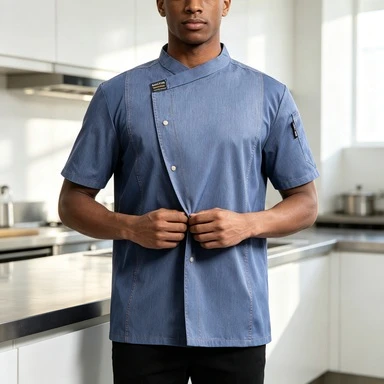 Mens Short Sleeve Chef Uniform Fashion Breathable Large Hotel Chinese Western Restaurant Bakery Cake Kitchen Workwear