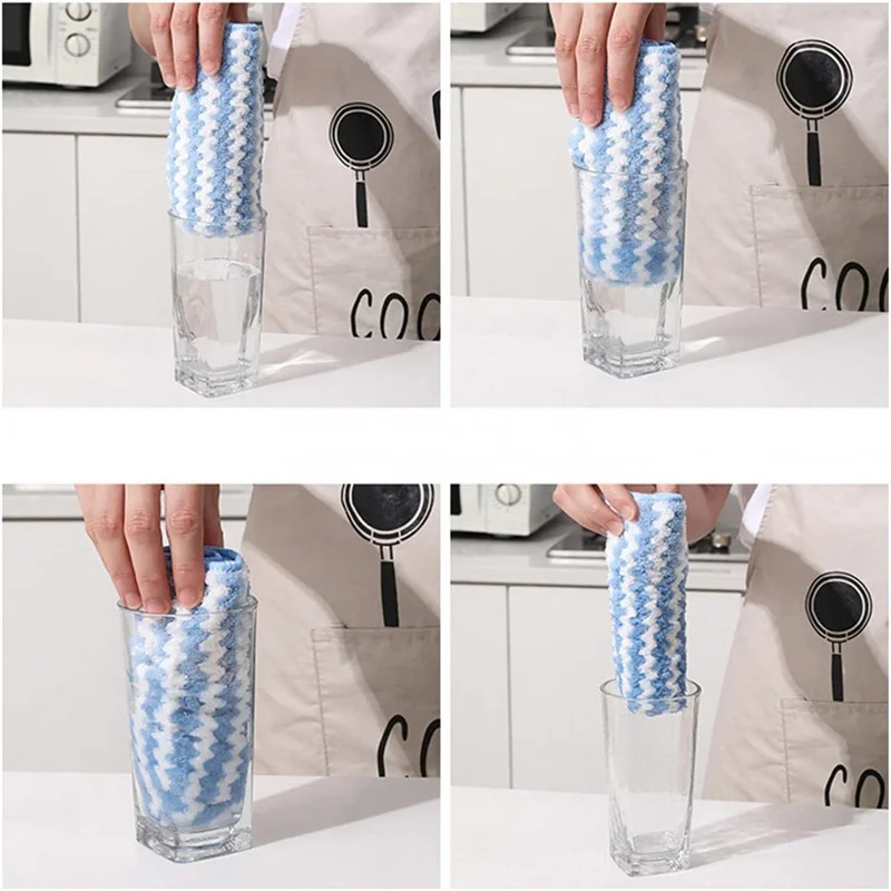 1/5/10 Pcs Kitchen Cleaning Coral Fleece Dish Washing Cloth Super Absorbent Scouring Pad Dry And Wet Daily Dish Microfiber Cloth
