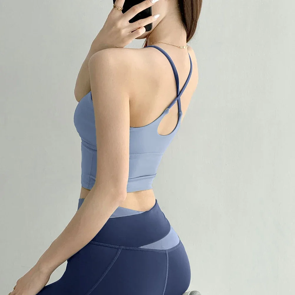 Blue Quick-drying Yoga Vest Quick-dry Running Top For Women Slim Fit For All Seasons Slightly Elastic Material