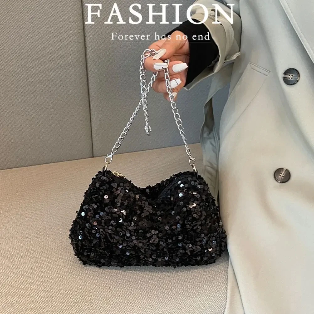 Einfarbige Umhängetasche mit Pailletten, einfache INS-Kette, Pailletten, Umhängetasche, Tasche, Handytasche, kleine quadratische Tasche, Dinner-Party – Detail 18