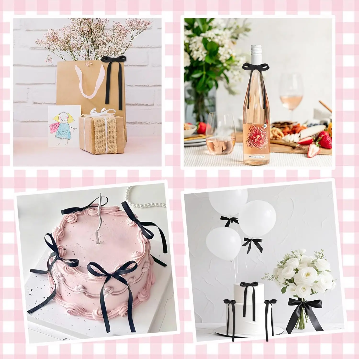 Kuchen-Topper mit Schleife, schwarze Bänder, Schleife, Kuchendekorationen für Geburtstag, Babyparty, Hochzeitstag, Neujahr, Partyzubehör – Detail 18