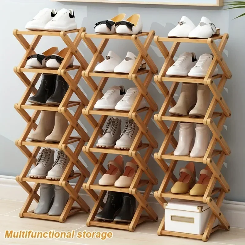 1pc Shoe Rack Simple Bamboo Multi-storey Indoor Bedroom, Family Use, Storage Rack At The Entrance Saves Space.